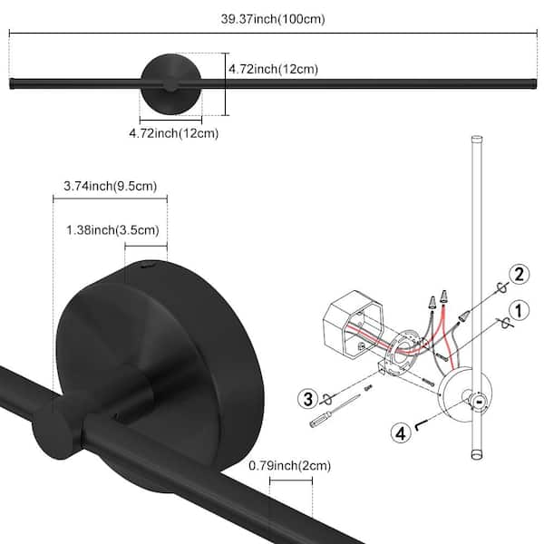 39.37 in. Black LED Wall Sconce Set of 2 with Remote Control Dimmable Multicolor, DIY 350-Degree Rotate, Memory Function