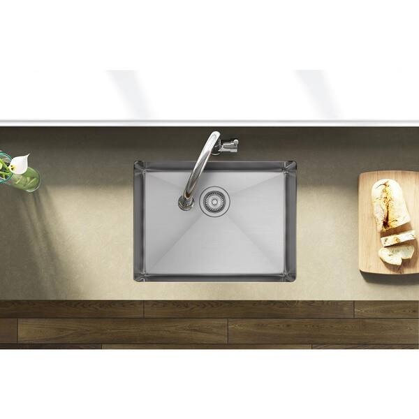 Crosstown Undermount Stainless Steel 24 in. Single Bowl Kitchen Sink with Drain