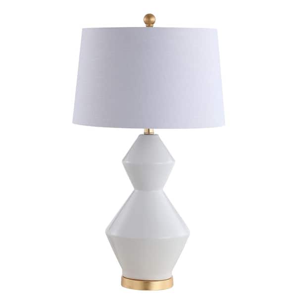 Alba 29 in. White/Gold Leaf Geometric Ceramic/Metal LED Table Lamp