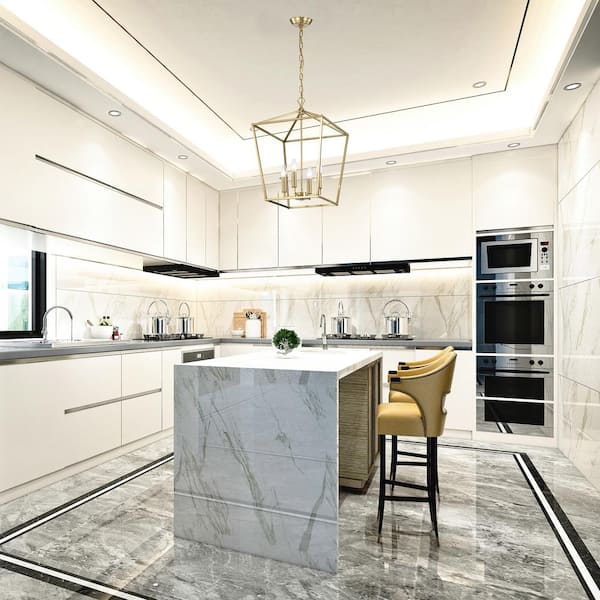 Renzo 4-Light 16 in. Gold Caged Lantern Modern Pendant