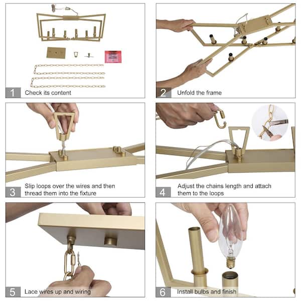 Modern Gold Kitchen Candlestick Chandelier, 28.7 in. 6-Light Farmhouse Dining Room Chandelier Cage Pendant Hanging Light