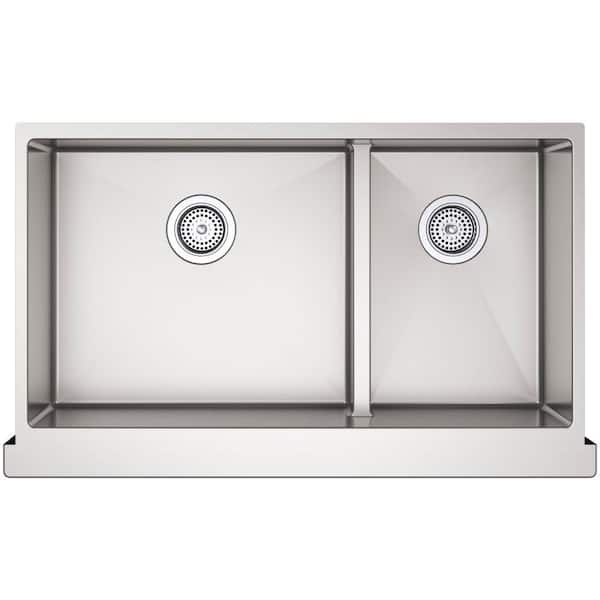 Strive Farmhouse Apron Front Undermount Stainless Steel 36 in. Double Basin Kitchen Sink with Basin Rack