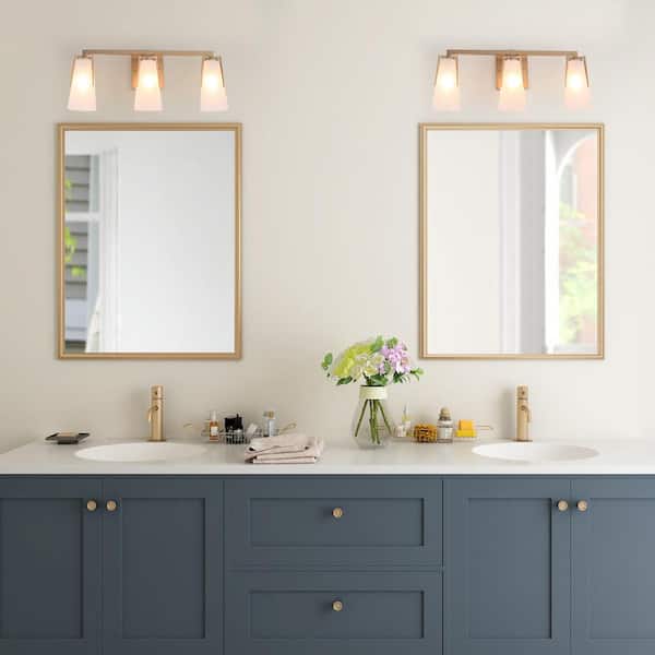22 in. Modern Farmhouse Gold Bathroom Vanity Light, 3-Light Wall Sconces Lighting with Bell Frosted Glass Shades