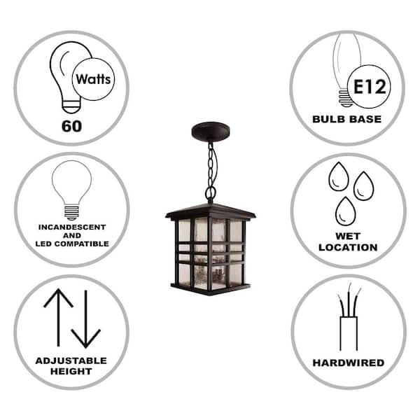 Huntington 2-Light Weathered Bronze Hanging Outdoor Pendant Light Fixture with Seeded Glass