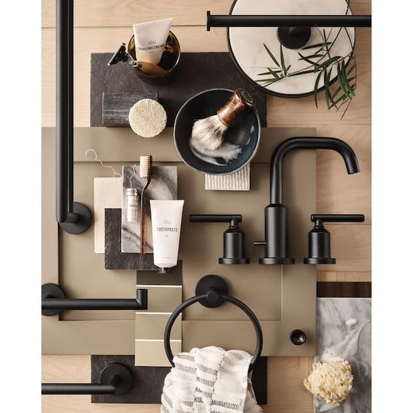 Gibson 8 in. Widespread 2-Handle High-Arc Bathroom Faucet Trim Kit in Matte Black (Valve Not Included)
