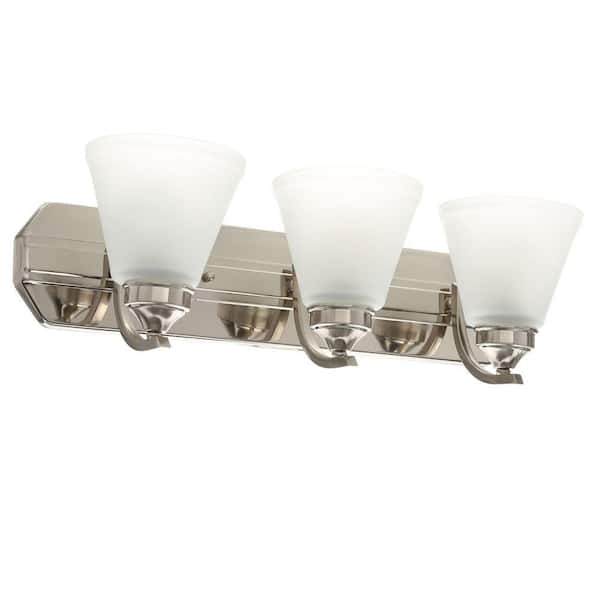 Tavish 24 in. 3-Light Brushed Nickel Classic Vanity with Frosted Glass Shade