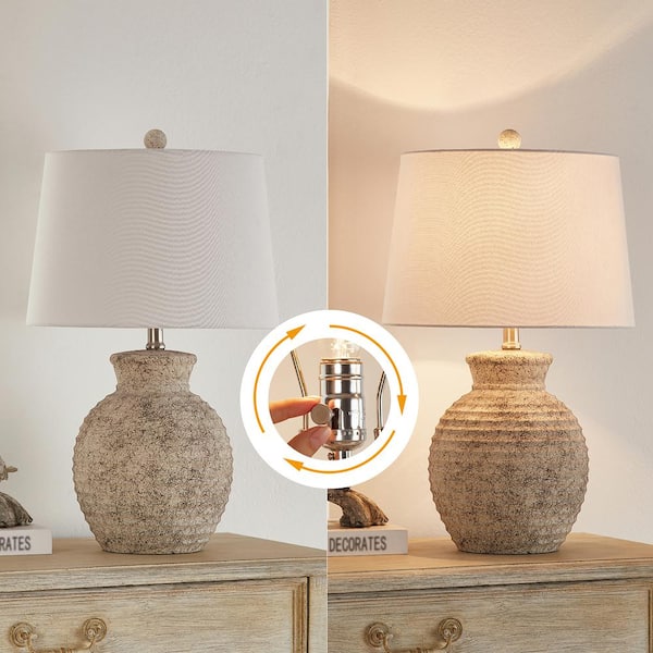 23 in. Light Gray Farmhouse and Rustic Ceramic Bedside Table Lamp