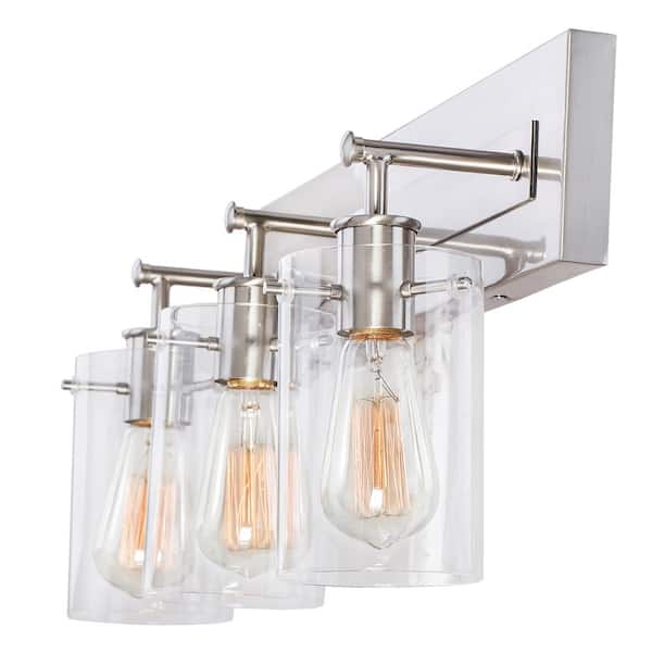 Regan 21 in. 3-Light Brushed Nickel Bathroom Vanity Light with Clear Glass Shades
