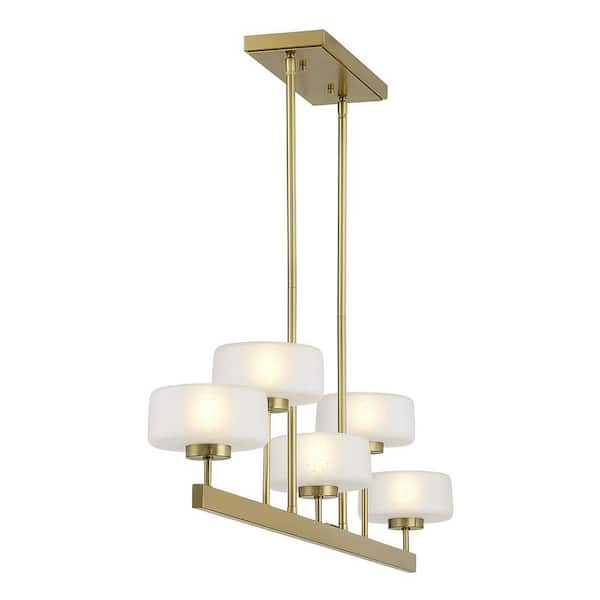 Falster 42 in. W x 9.5 in. H 5-Light Warm Brass Linear Chandelier with Bulbs Included