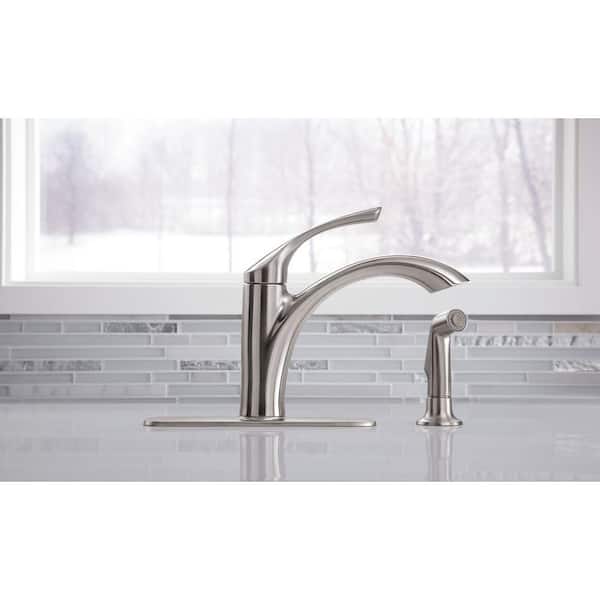 Mistos Single-Handle Standard Kitchen Faucet with Side Sprayer in Stainless Steel