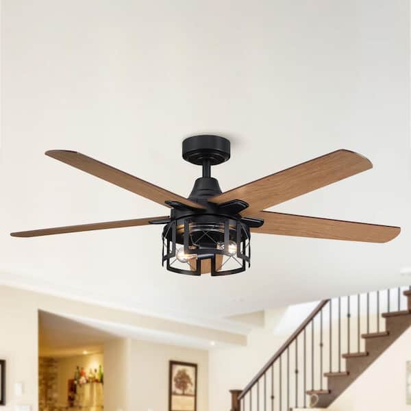 52 in. Industrial Reversible Blades Matte Black Ceiling Fan with Remote Control and Light Kit