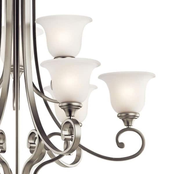 Monroe 33.5 in. 9-Light Brushed Nickel 2-Tier Traditional Shaded Bell Chandelier for Dining Room