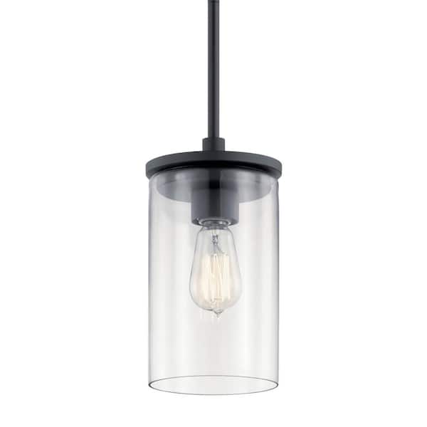 Crosby 1-Light Black Contemporary Shaded Kitchen Mini Pendant Hanging Light with Clear Glass