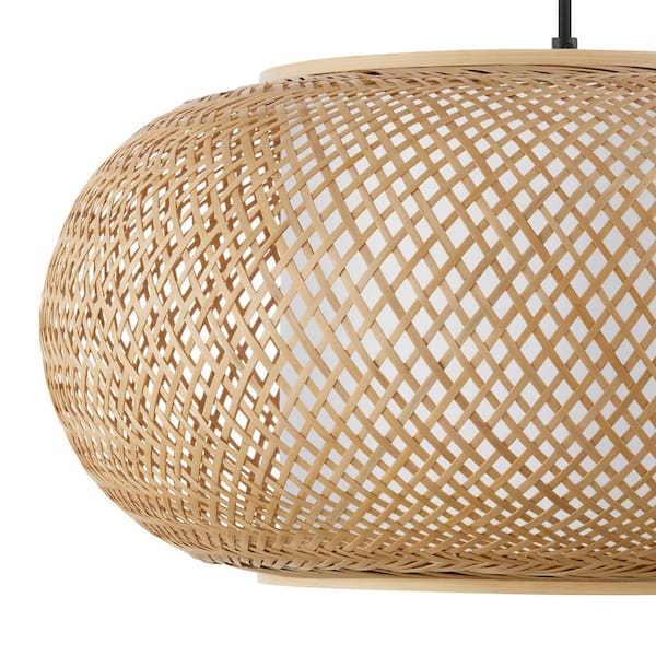 Bayneswood 60-Watt 1-Light Natural Cane Pendant With Black Accents