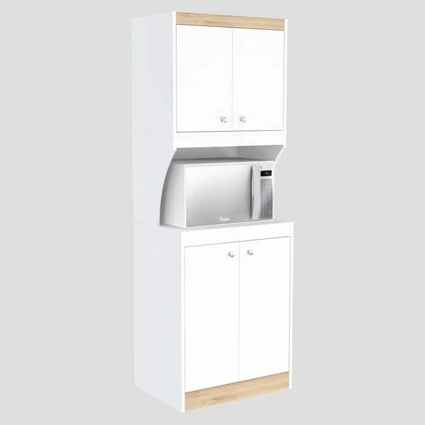 Galley Ready to Assemble 23.6 in. W x 16.9 in. D x 67 in. H Microwave Storage Utility Cabinet in White and Vienes Oak