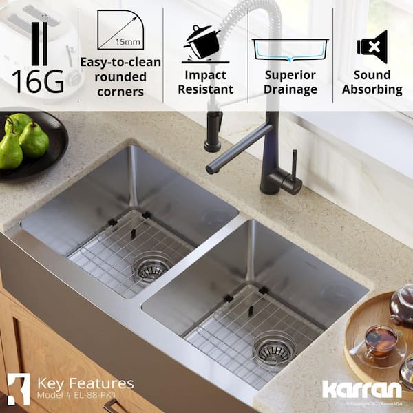 16-Gauge Stainless Steel 36 in. Double Bowl Farmhouse Apron Kitchen Sink with Grid and Basket Strainer