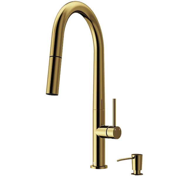 Greenwich Single Handle Pull-Down Sprayer Kitchen Faucet Set with Soap Dispenser in Matte Brushed Gold