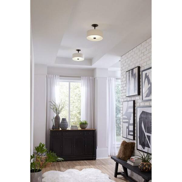 Inspire Collection 17-Watt Antique Bronze Integrated LED Transitional Bedroom Ceiling Light Drum Semi-Flush Mount