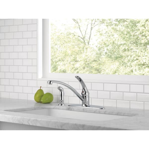 Foundations Single-Handle Standard Kitchen Faucet with Side Sprayer in Chrome