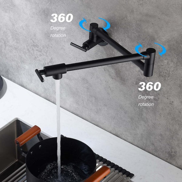 Farmhouse Double Handle Wall Mount Pot Filler with Solid Brass Instruction in Matte Black