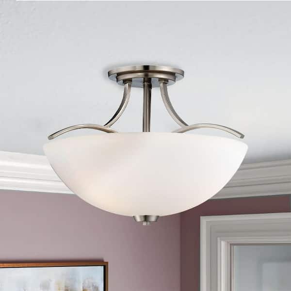 Overland Park 16.5 in. 3-Light Brushed Nickel Semi-Flush Mount Light