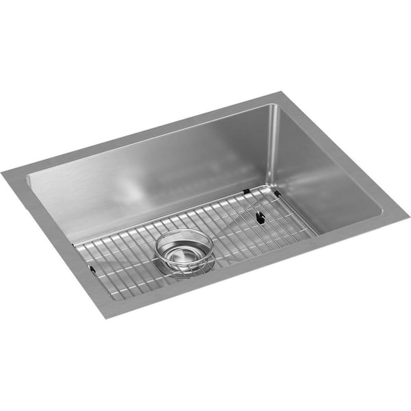 Crosstown Undermount Stainless Steel 24 in. Single Bowl Kitchen Sink with Bottom Grid and Drain