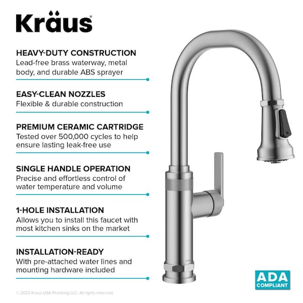 Allyn Industrial Pull-Down Single Handle Kitchen Faucet in Spot-Free Stainless Steel