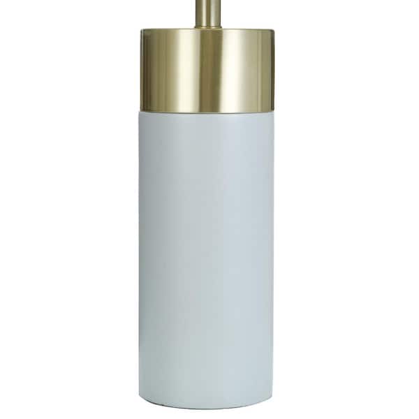 27.75 in. Soft Brass/Natural Concrete Table Lamp with Brussels White Hardback Fabric Shade