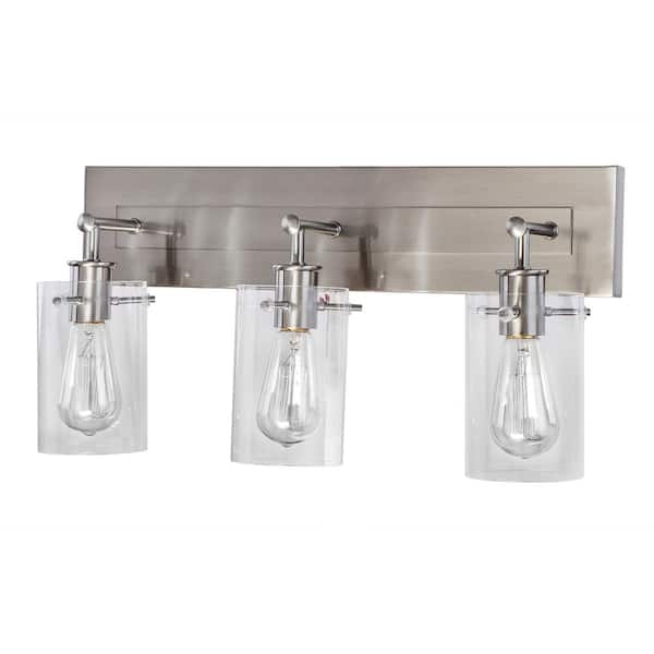 Regan 21 in. 3-Light Brushed Nickel Bathroom Vanity Light with Clear Glass Shades