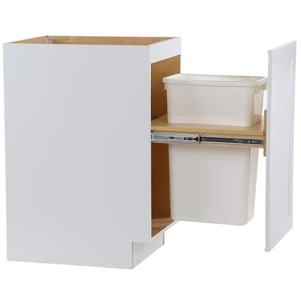 Cambridge White Shaker Assembled Base Cabinet with a Soft Close Pull Out Trash Can (18 in. W x 24.5 in. D x 34.5 in. H)