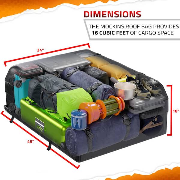 250 lb. Roof Rack Basket with 16 CF Roof Bag - Roof Rack Cargo Basket Adjusts from 43-64 in. L x 39 in. W x 6 in. H