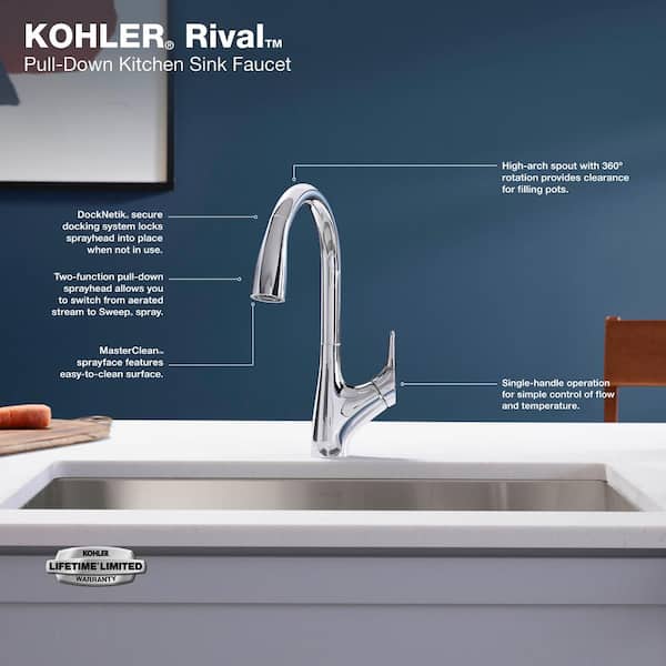 Rival Single Handle 2-Spray Patterns Pull-down kitchen sink faucet in Vibrant Stainless