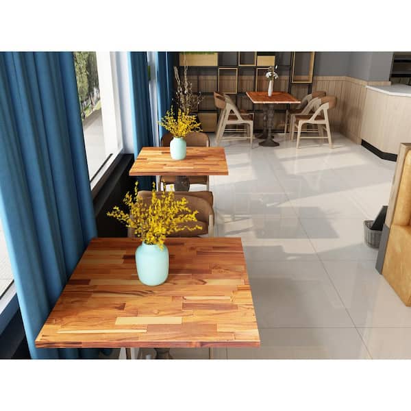 2.3 ft. L x 28 in. D, Teak Butcher Block Table Top Countertop in Clear with Square Edge