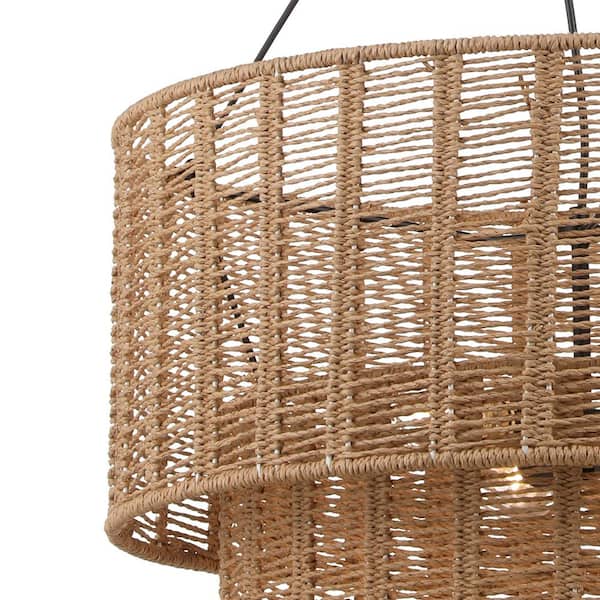 Hailee 3-Light Basket Hanging Pendant Black Natural Weave Shade