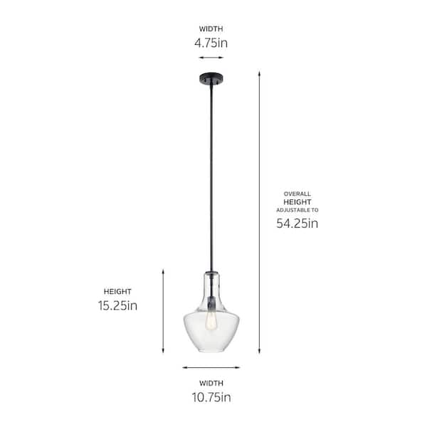 Everly 15.25 in. 1-Light Black Transitional Shaded Kitchen Bell Pendant Hanging Light with Clear Glass