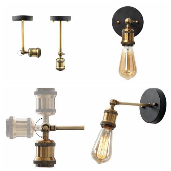 Modern Black Wall Sconce, 1-Light Industrial Brass Gold Vanity Light Bathroom Wall Light with Adjustable Arm