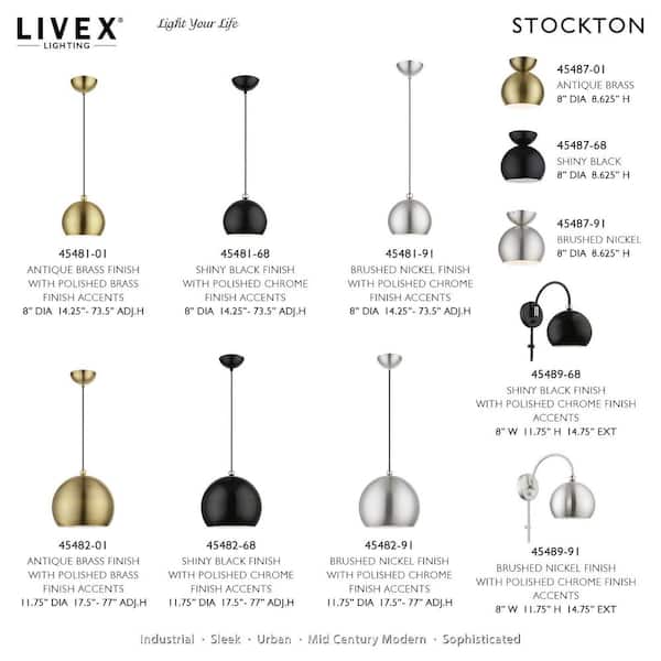 Stockton 8 in. 1-Light Brushed Nickel Semi-Flush Mount