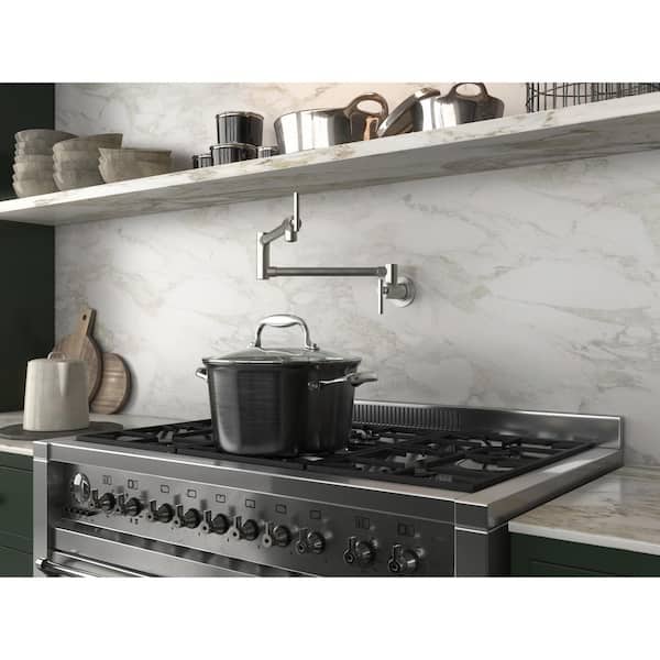 Braccia Series 24 in. Wall Mounted Pot Filler in Brushed Nickel