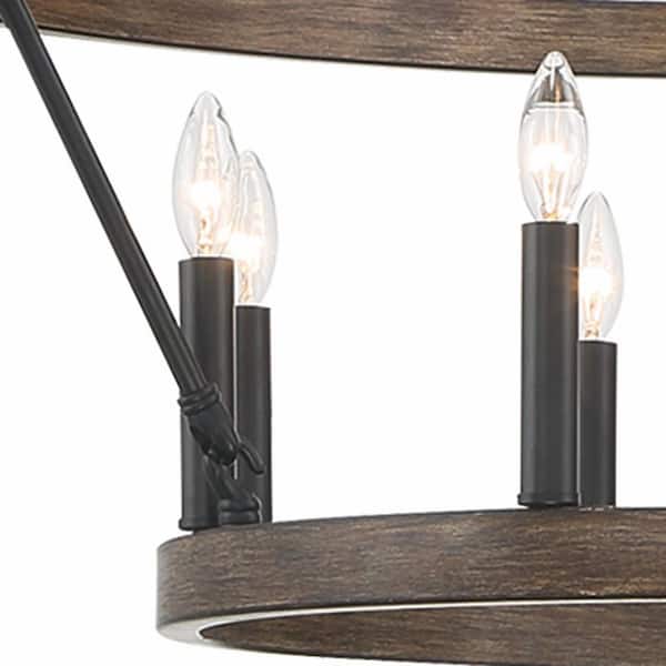 Toulon 20-Light Vintage Darkwood/Black Wagon Wheel Chandelier