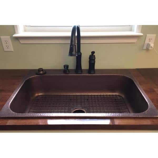 Angelico 33 in. 3-Hole Drop-In Single Bowl 17 Gauge Antique Copper Kitchen Sink