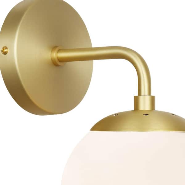Zeno Globe Brushed Brass Wall Sconce with White Shade