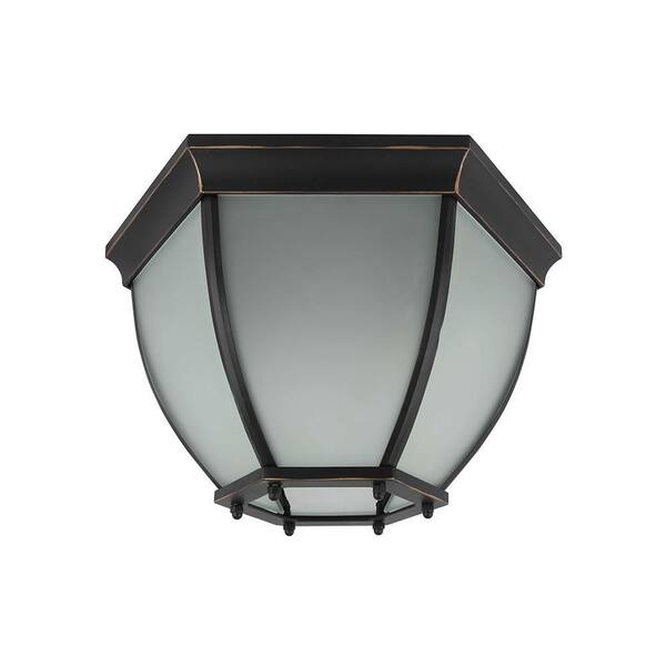 Lawrence 2-Lights Black Outdoor Flush Mount Light with white frosted glass