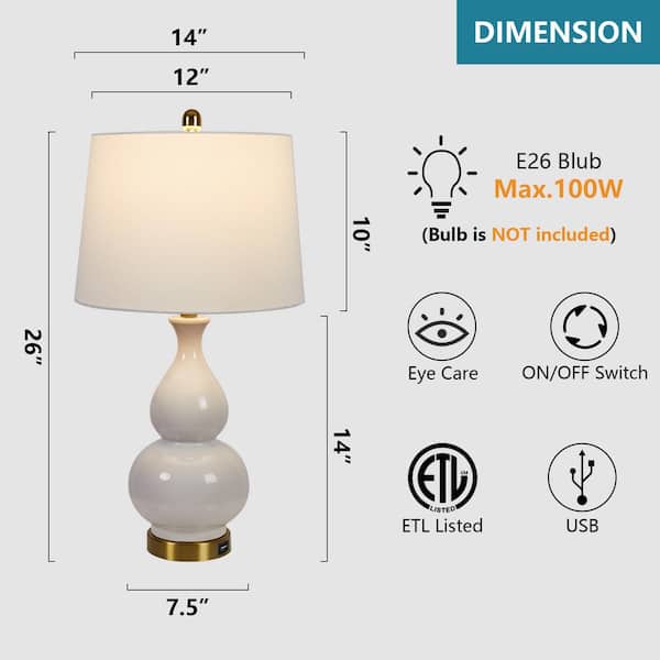 Sacramento 26 .75 in. White Table Lamp Set with USB (Set of 2)