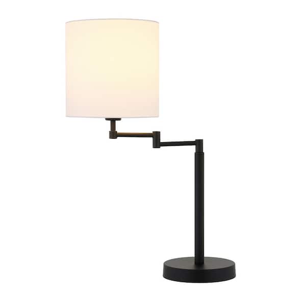 Moby 25-/12 in. Blackened Bronze Swing Arm Table Lamp with Drum Shade
