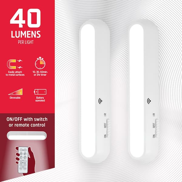 Battery Operated Mini LED Under Cabinet Lights with Remote (2-Pack)