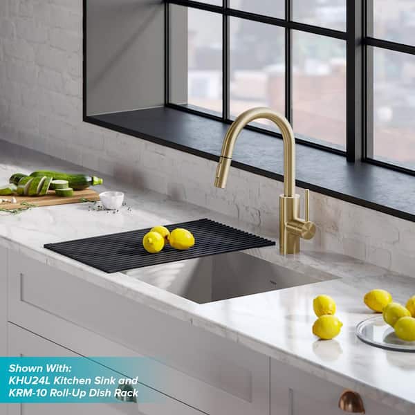 Oletto Single-Handle Pull-Down Kitchen Faucet with Dual-Function Sprayer in Brushed Brass