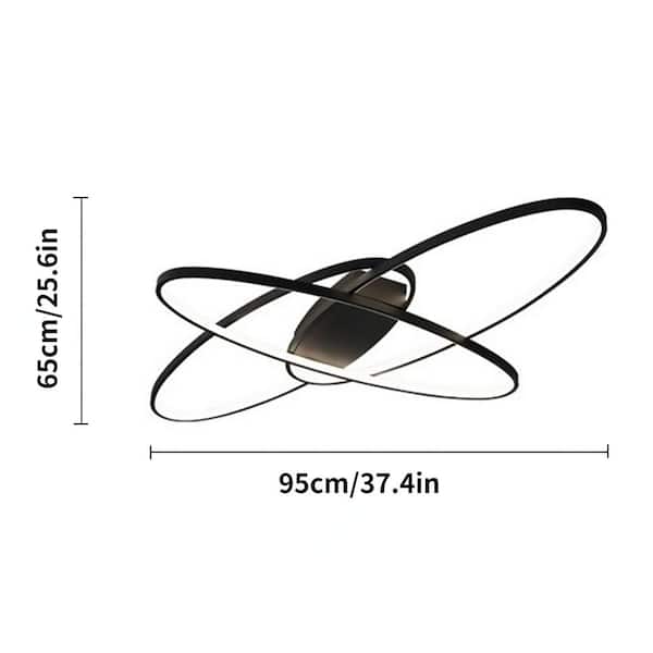 37 in. Black Integrated LED Modern Geometric Flush Mount Ceiling Lamp Fixture