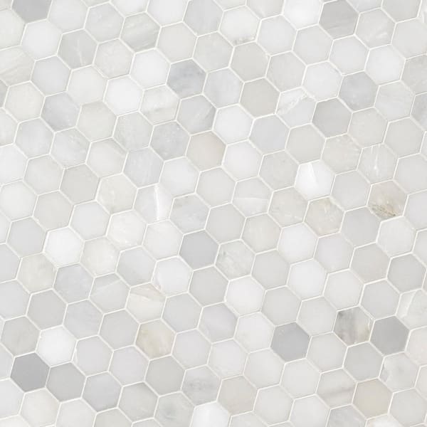 Greecian White Hexagon 12 in. x 11.75 in. x 10 mm Polished Marble Mosaic Tile (9.8 sq. ft. / case)