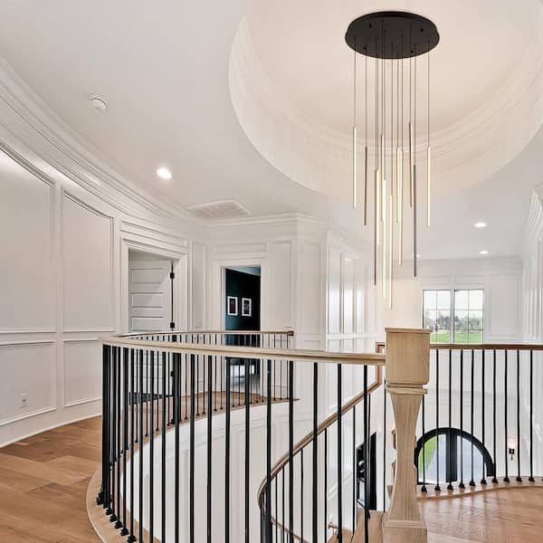 12-Light 116-Watt Integrated LED Minimalistic Matte Black Kitchen Island Pendant Adjustable Chandelier