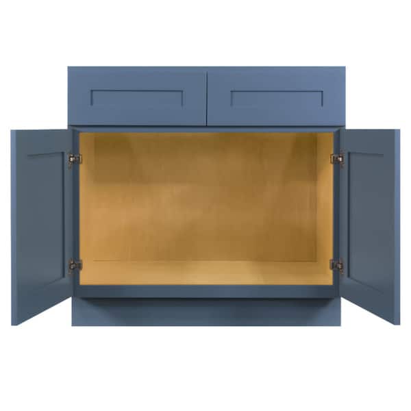 Lancaster Blue Plywood Shaker Stock Assembled Sink Base Kitchen Cabinet with Soft Close Doors 36 in. W x 24 in. D